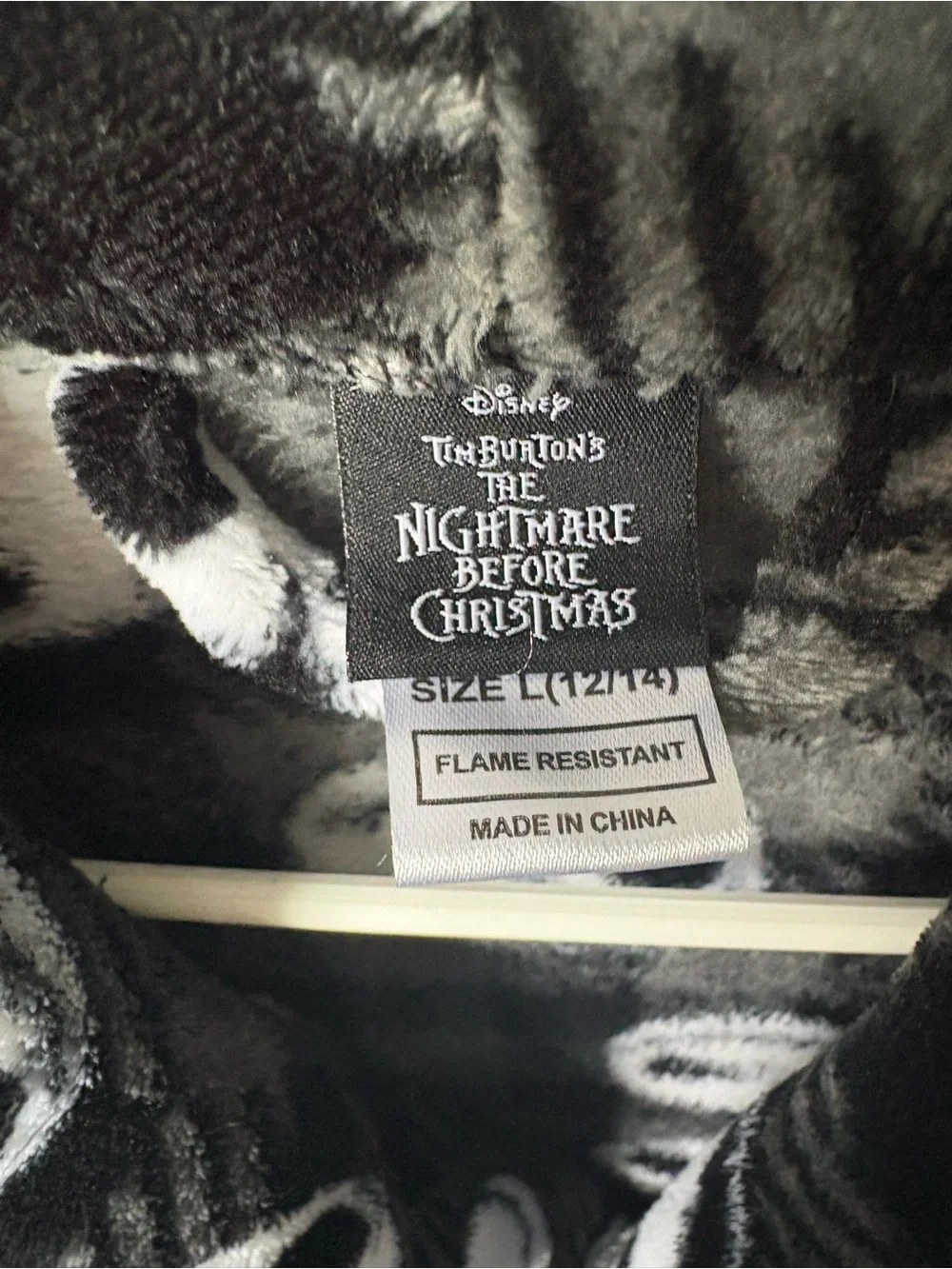 Disney Night Before Christmas Boy Girl Size L Black & White Fleece Robe